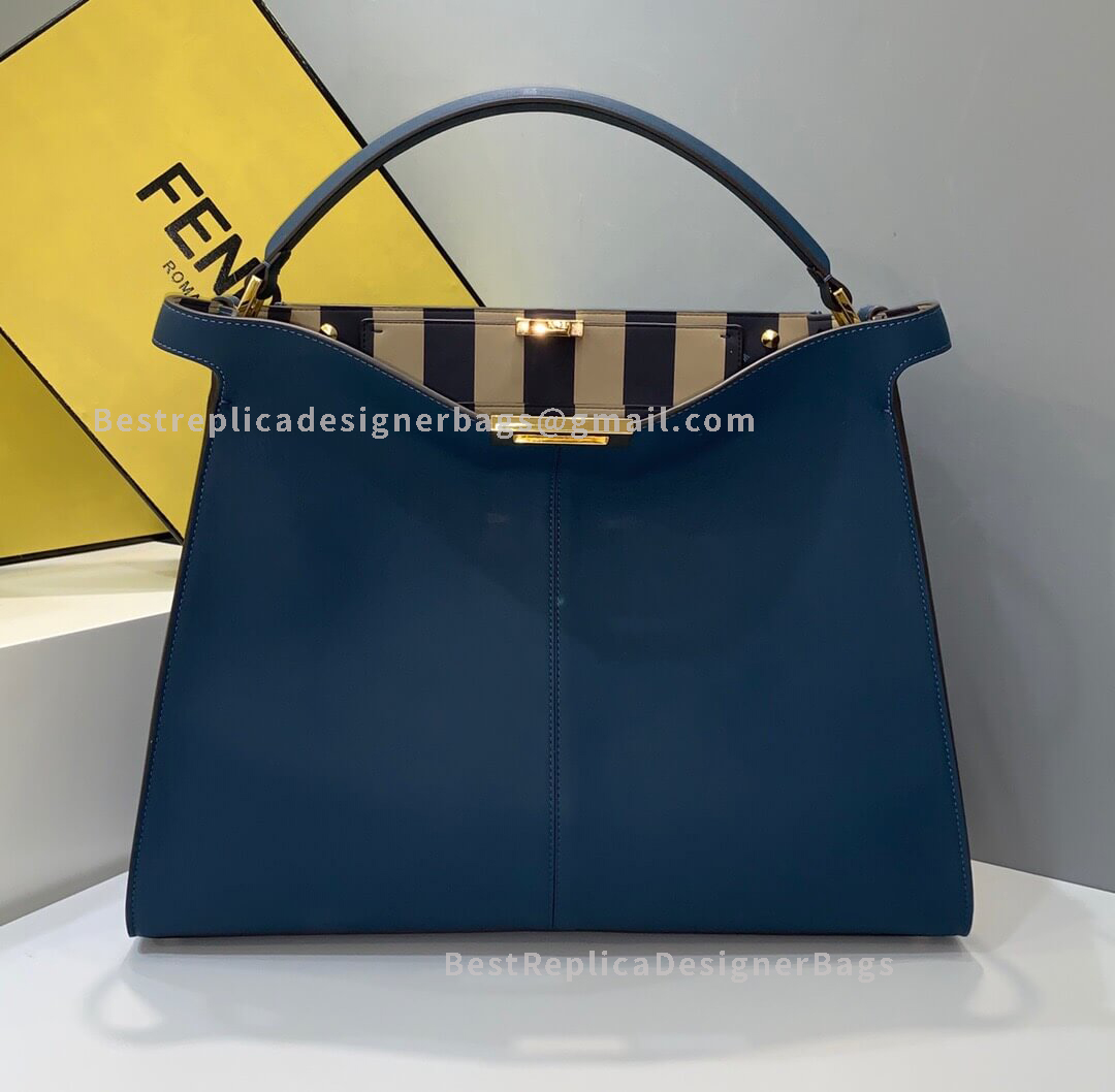 Fendi Peekaboo X-Lite Large Blue Leather Bag 304A